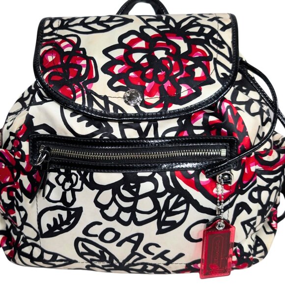 Coach Poppy Daisy Floral Graffiti Nylon Patent Leather Backpack F16582 - Picture 2 of 12